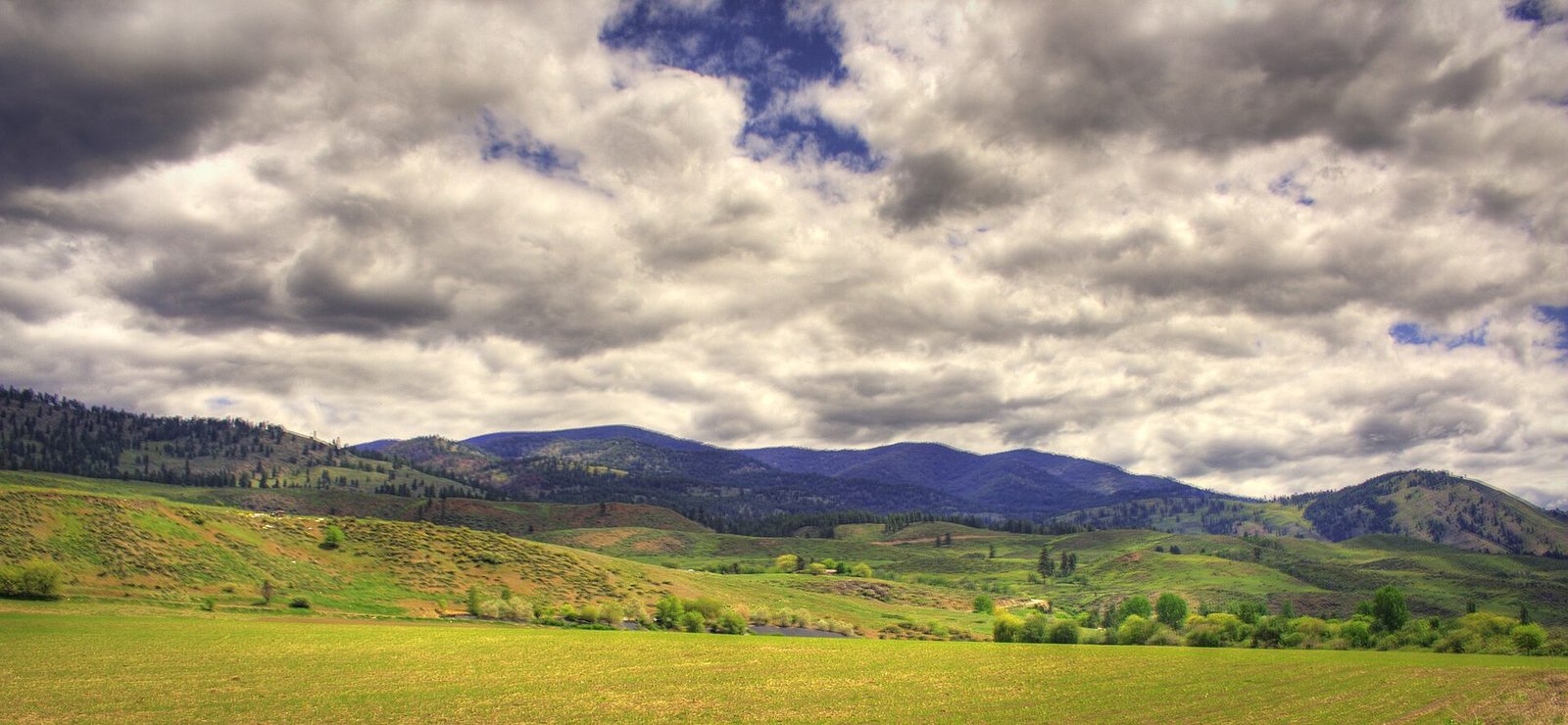 Green meadow and hills at Pearrygin Lake State Park near Winthrop
